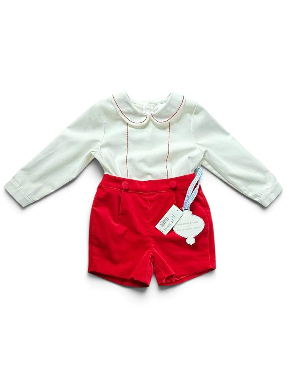 Edgehill Collection Shirt Shorts Set Kids Red White Velvet Size 18M NWT